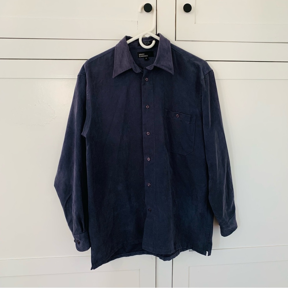 Men’s Marc Edwards Blue Faux Suede Button Shirt Size Medium